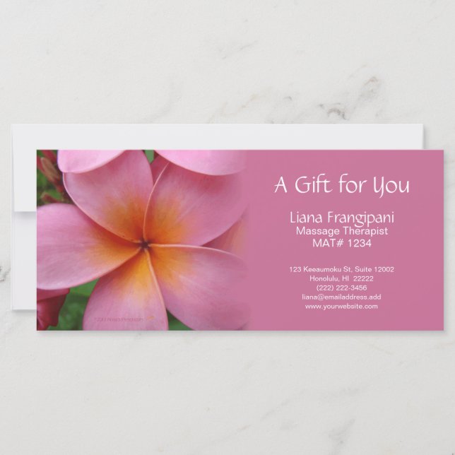 Certificados de regalo de Masaje de Plumeria Rosa  (Anverso)