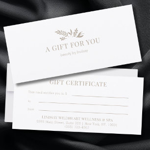 Certificados de regalo de negocios botánicos blanc