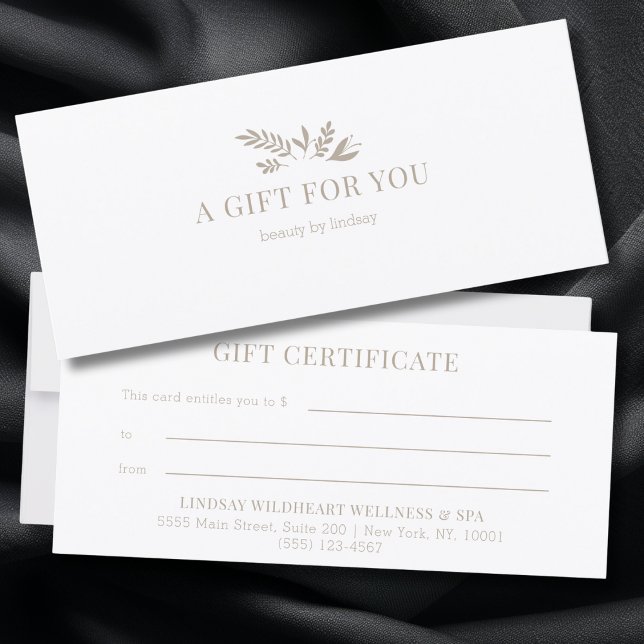 Certificados de regalo de negocios botánicos blanc (Minimal White Botanical Custom Salon Business Gift Certificates)