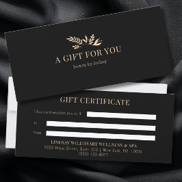Certificados de regalo de negocios botánicos negro