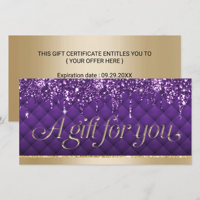 Certificados de regalo del Salón de belleza Purple (Anverso / Reverso)