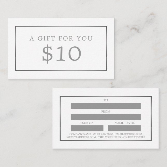 Certificados de regalo modernos y elegantes, blanc (Anverso / Reverso)