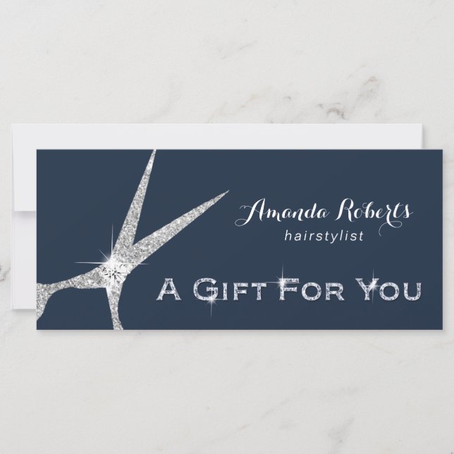 Certificados de regalo Navy Silver Scissor Hair Sa (Anverso)