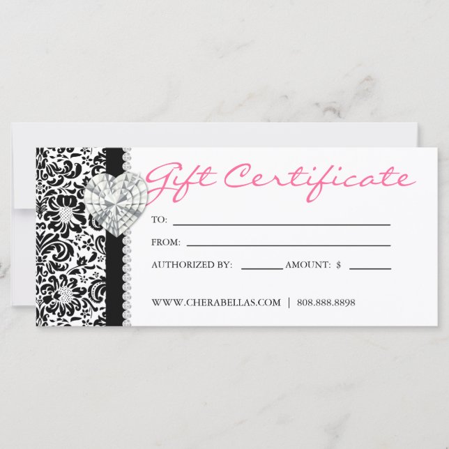 Certificados de regalo Salon Spa Joyas de Bow Dámp (Anverso)