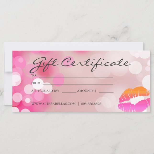 Certificados de regalo Salon Spa Lips y Luces Rosa (Anverso)