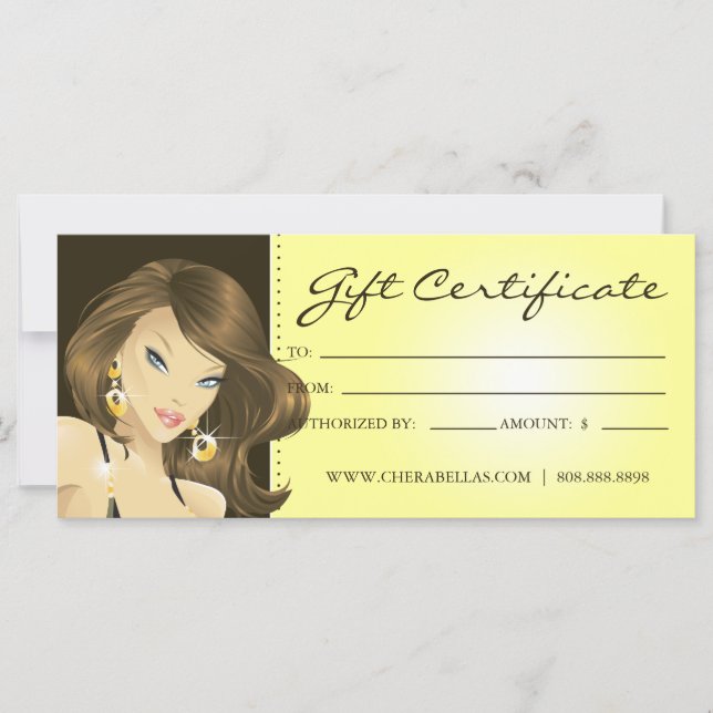 Certificados de regalo Salón Tanning Bonito Mujer  (Anverso)