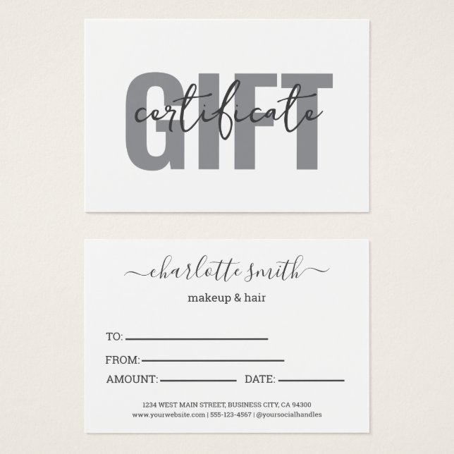 Certificados de regalos comerciales personalizados (Anverso y reverso)