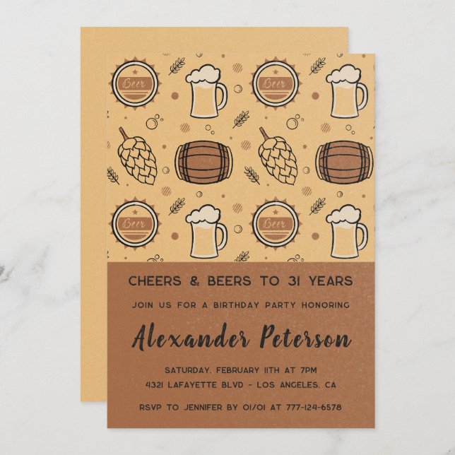 Cerveza 31 invitaciones de cumpleaños Hombres Rúst (Anverso / Reverso)
