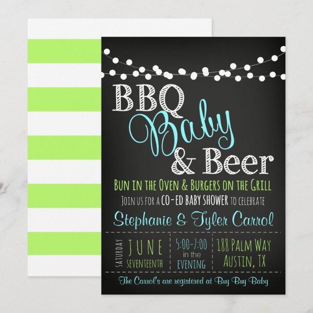Cerveza BBQ Boy e invitación a Baby Shower (Anverso / Reverso)