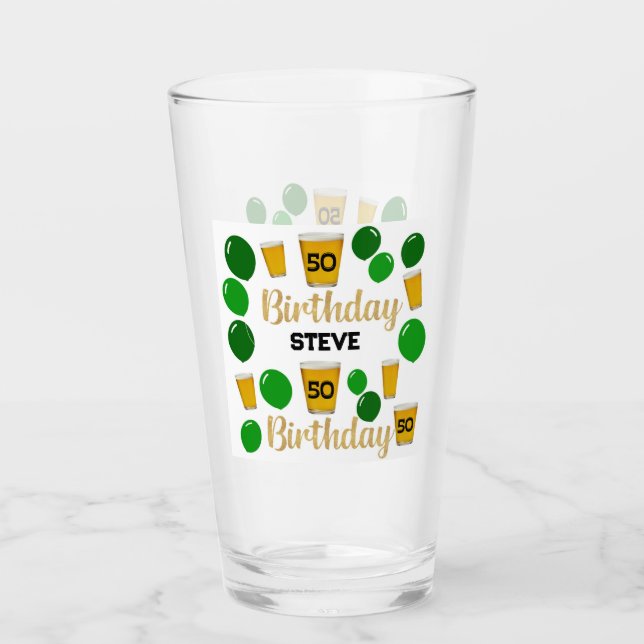 Cerveza de 50 años y copa de vidrio verde (Anverso)