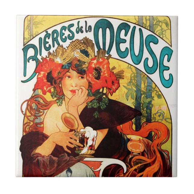 Cerveza de Alfonso Mucha de la teja de la musa (Frente)