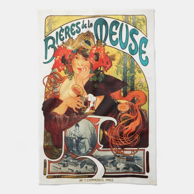 Cerveza de Alfonso Mucha de la toalla de cocina de (Vertical)
