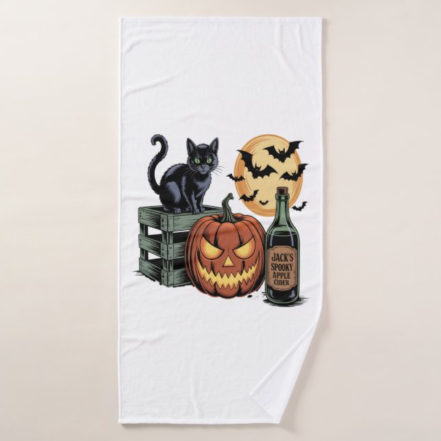 Cerveza de Gato de Calabaza Halloween (Toalla de baño)