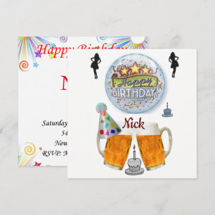 Cerveza de invitación a la tarjeta de cumpleaños f