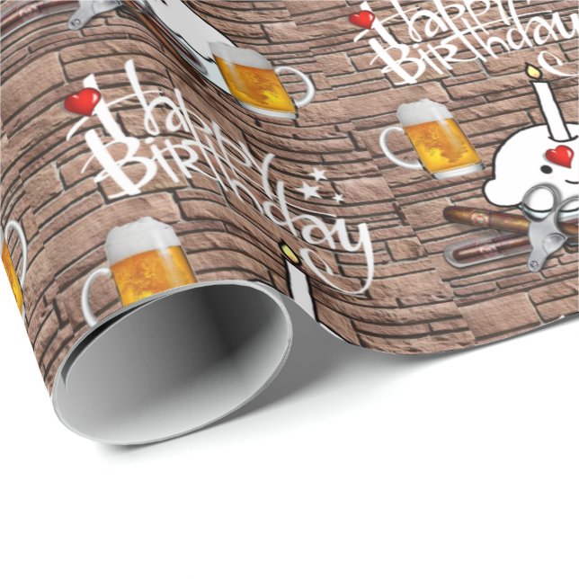 Cerveza de papel de envolver regalo de cumpleaños  (Esquina del rollo)