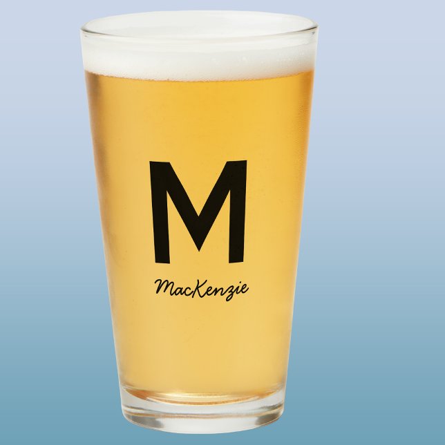 Cerveza Simple con Nombre de Monograma (Simple monogram initial custom script name personalized beer glass)