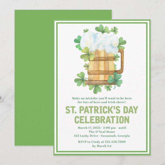 Cerveza verde y Shamrock invitan al Día de San Pat (Anverso / Reverso)