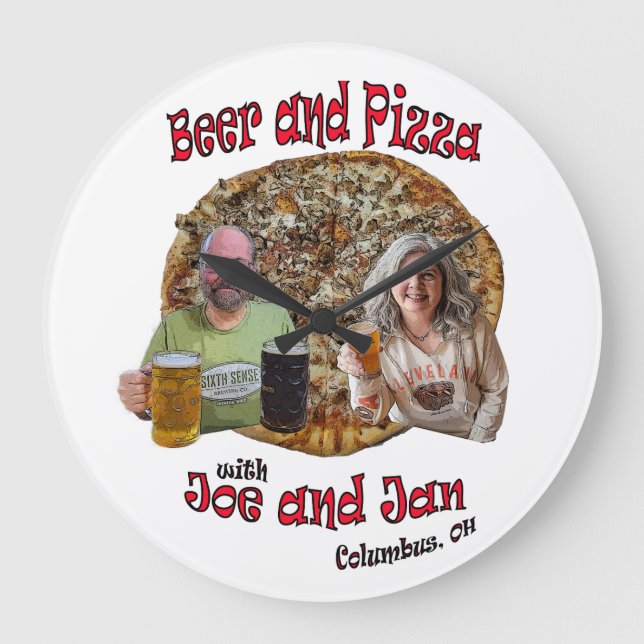 Cerveza y pizza con Joe y Jan - Reloj de pared (Anverso)