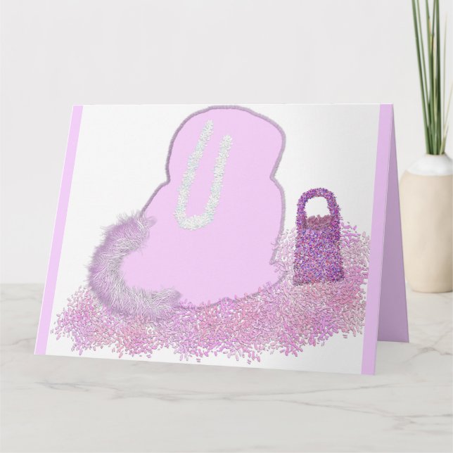 Cesta de conejito de Pascua con tarjeta de flores (Anverso)