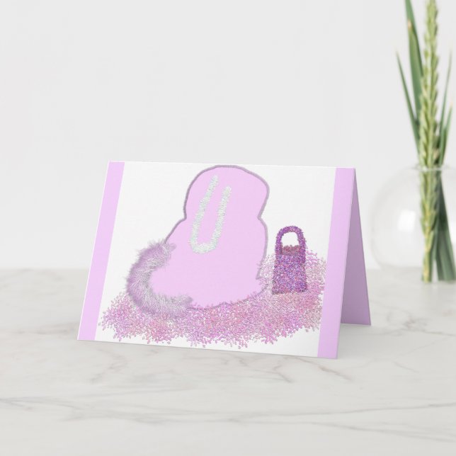 Cesta de conejito de Pascua con tarjeta de flores (Anverso)