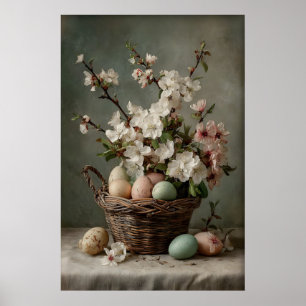 Cesta de flores de Pascua vintage con impresión de