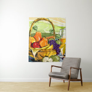 Cesta de frutas picnicas de color acuático y tapiz