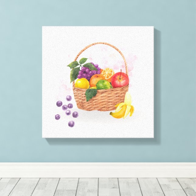 Cesta de Frutas Vibrantes Arte Acuarela (Insitu (piso de madera))