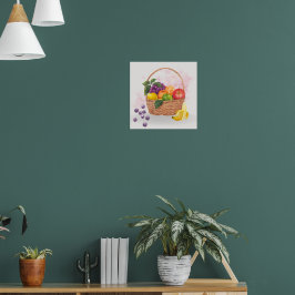 Cesta de Frutas Vibrantes Arte Acuarela
