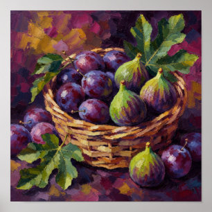 Cesta de Higos y Ciruelas Pintura al Óleo Arte