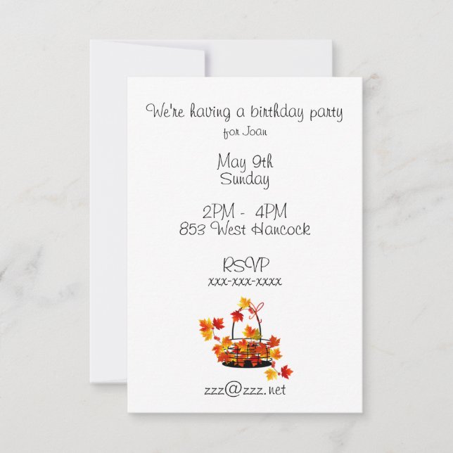 Cesta de la invitación del cumpleaños de hojas de (Anverso)