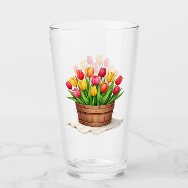 Cesta de Madera Llena de Tulipanes (Anverso)