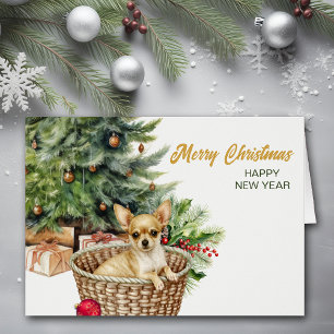 Cesta de mimbre para perro Chihuahua Navidad