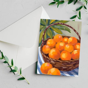 Cesta de Naranjas Frutas Cítricos Pintura Tarjeta