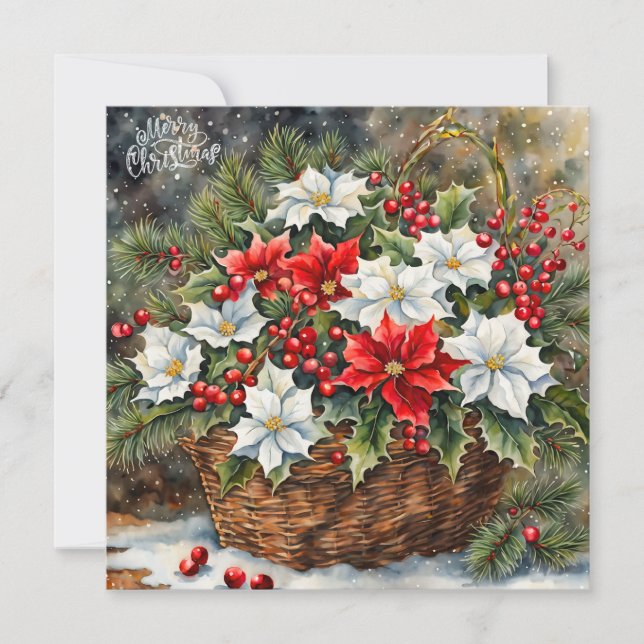 Cesta de Navidad con flores de poinsettia, bayas (Anverso)