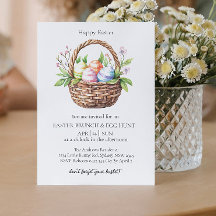 Cesta de Pascua con invitación a la caza de huevos