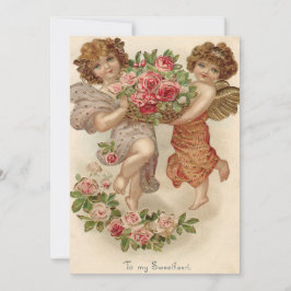 Cesta de rosas de ángel querubín Cupido Invitación