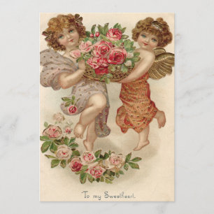 Cesta de rosas de ángel querubín Cupido Invitación