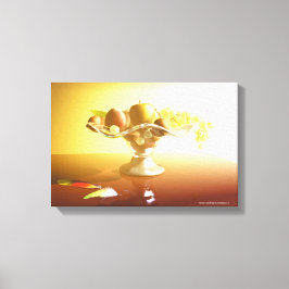 Cesta de vidrio con frutas y lienzo de mariposa