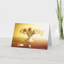 Cesta de vidrio con frutas y mariposa