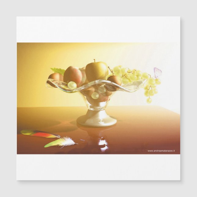 Cesta de vidrio con frutas y mariposa (Anverso)