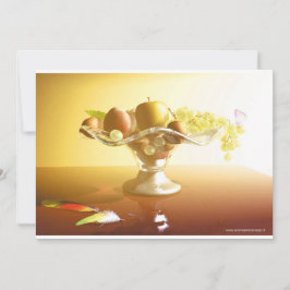 Cesta de vidrio con frutas y mariposa