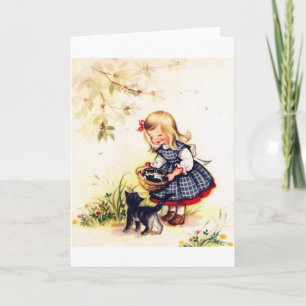 Cesta retra de tarjeta de nota de los gatitos