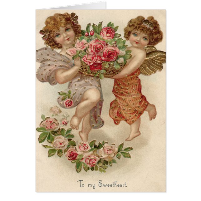 Cesto de ángel querubín Cupido rosas rosa (Frente)