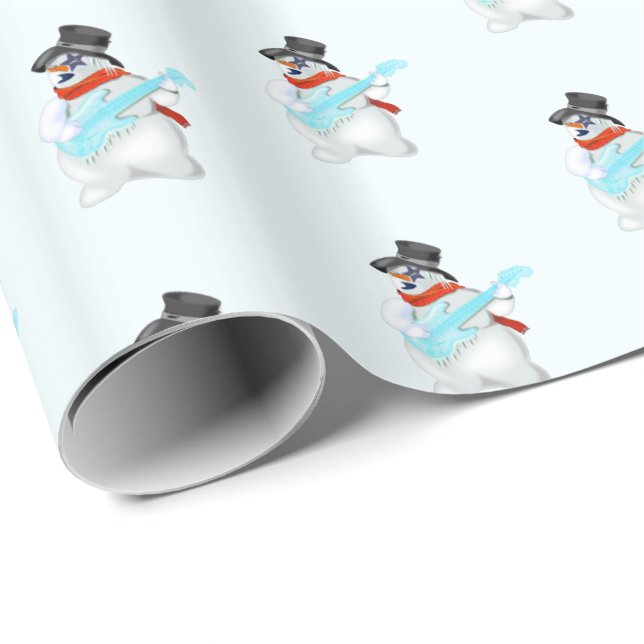 Cgristmas Guitarista de Snowman envuelto papel (Esquina del rollo)