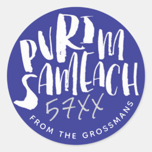 Chag Sameach Purim Personalizable Pegatina azul