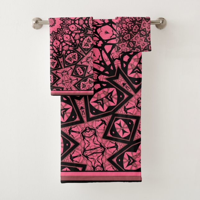 Chal de patchwork de ornamento rosa y negro (In situ)