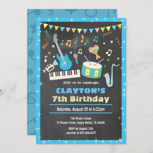 Chalet de invitación de cumpleaños musical (Anverso / Reverso)