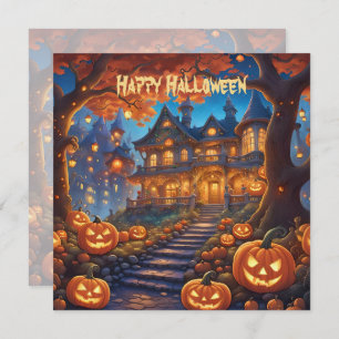 Chalet fantasmal en el bosque, calabazas, Hallowee
