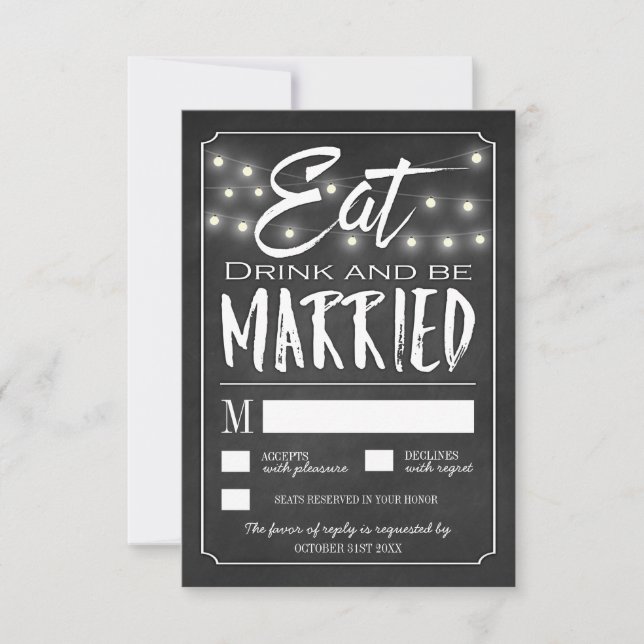 Chalk Come Bebida y sé casada con tarjetas RSVP (Anverso)