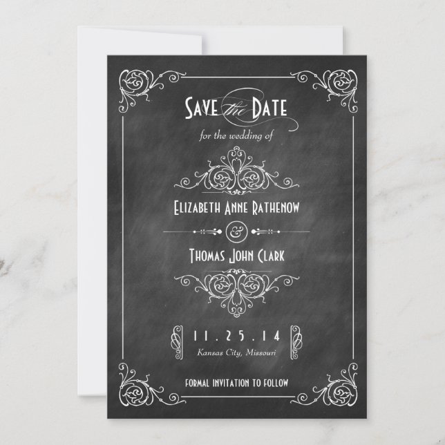 Chalkboard Art Deco Guardar las tarjetas de fecha (Anverso)